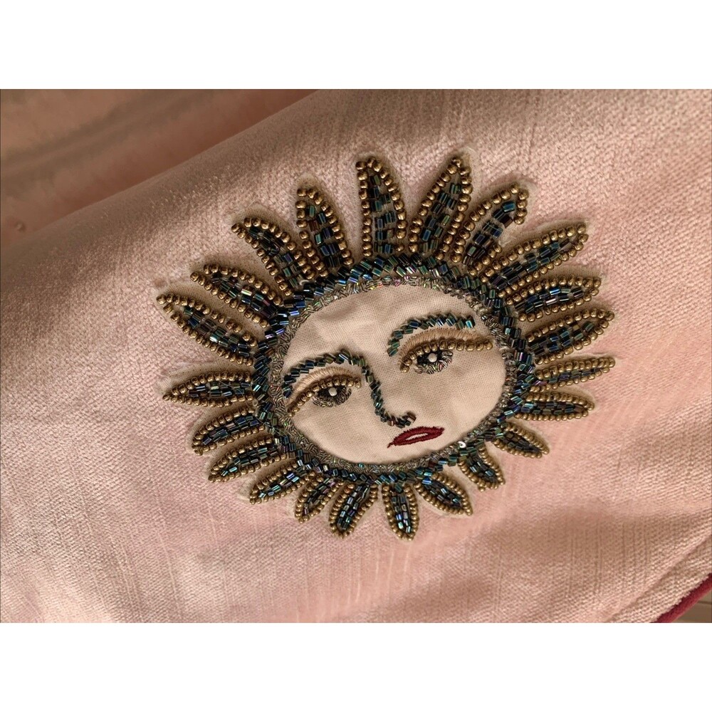 New Anthropologie Christmas Tree Skirt Coretta 60" Embroidered Beaded Pink Boho - Picture 5 of 16
